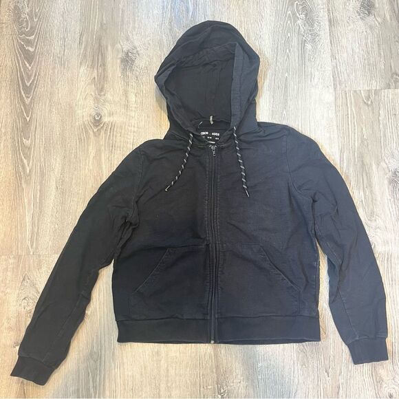 ASOS Design Black Zip Uo Hooded Sweatshirt Size 8 - Picture 1 of 4